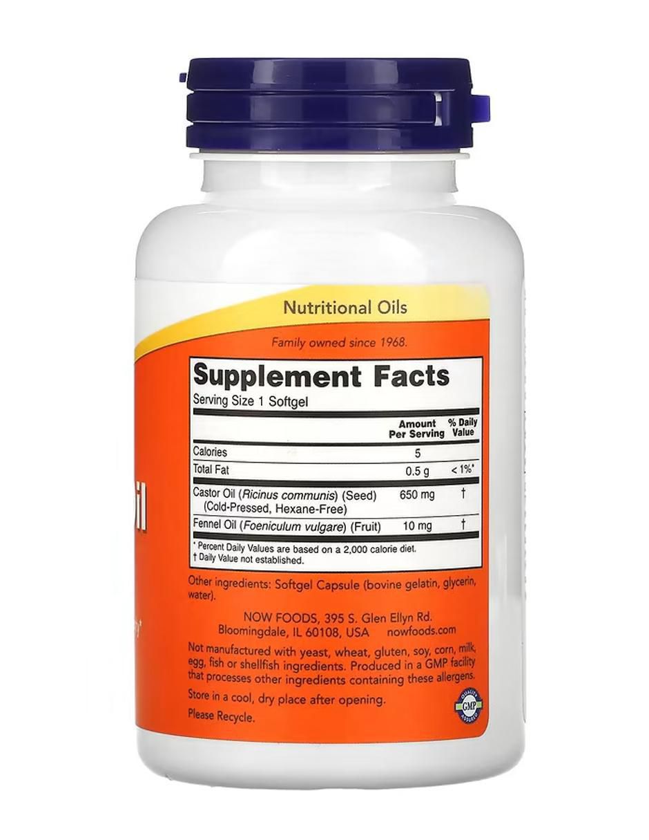 Aceite de ricino, 650 mg con cafeína sabor naranja de 120 cápsulas 2
