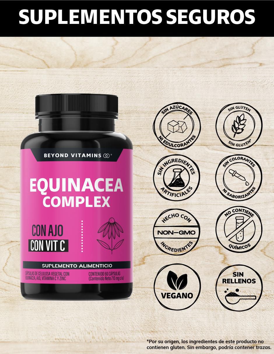 Equinácea Complex Ajo Vitamina C Betaglucanos Quercetina Aguaje de 60 cápsulas 2
