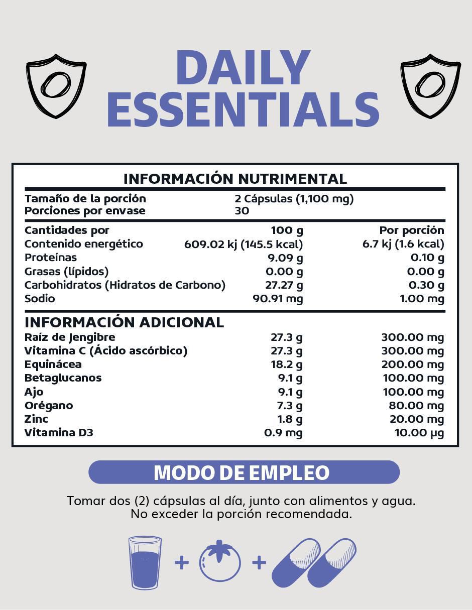 Daily Essentials Vitamina C Betaglucanos Vegano de 60 cápsulas 3