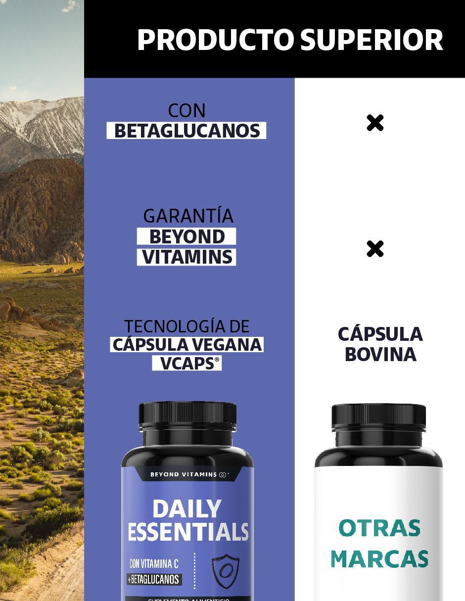 Daily Essentials Vitamina C Betaglucanos Vegano de 60 cápsulas 4