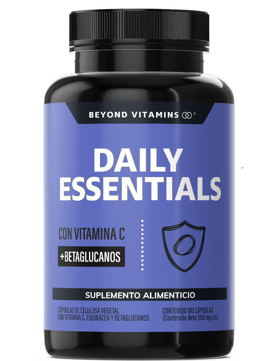 Daily Essentials Vitamina C Betaglucanos Vegano sabor natural de 180 cápsulas