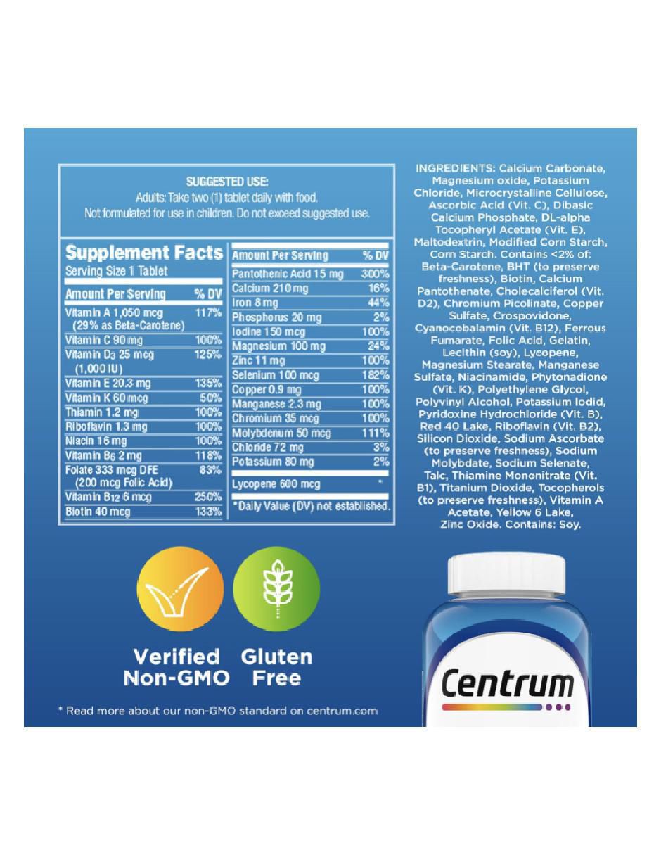 Multivitamínico suplemento alimenticio tabletas para hombre