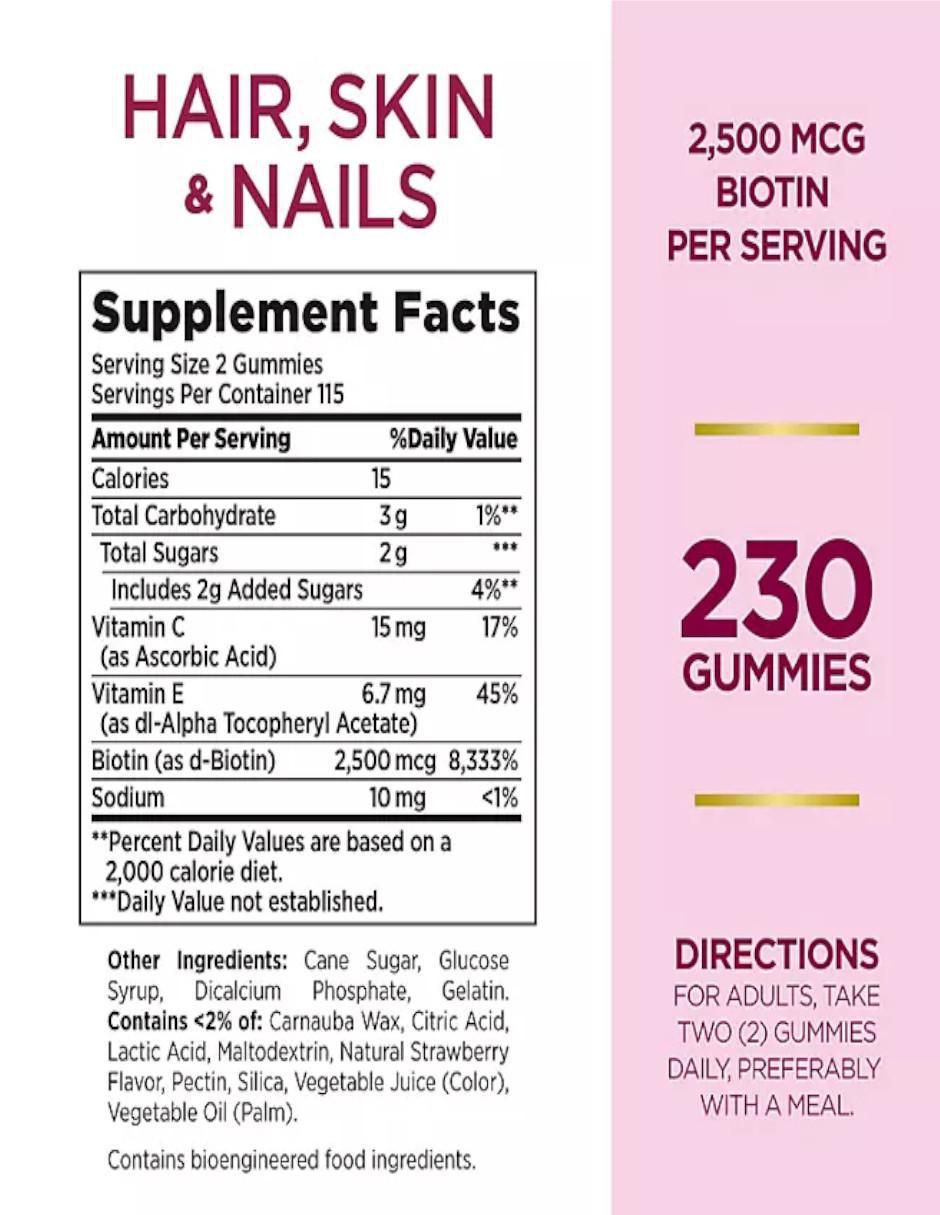 Gomitas vitamínicas para el cabello, la piel y las uñas con biotina, vitamina e sabor fresa de 230 g 2