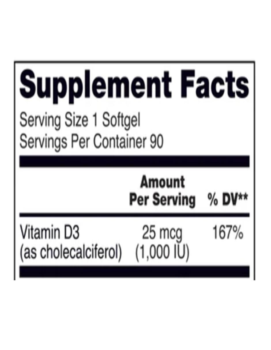 Vitamina D3 1000 IU de 90 cápsulas 2