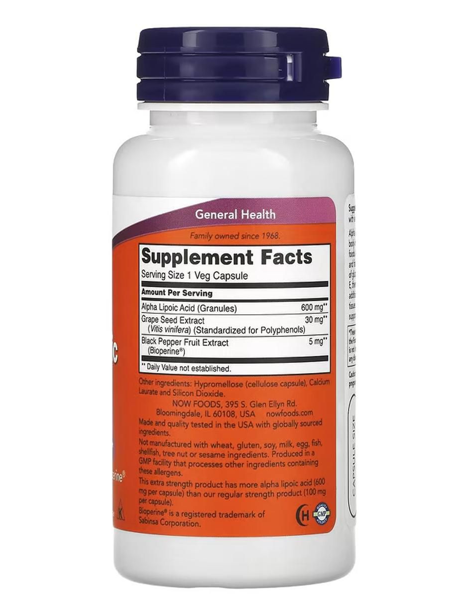 Ácido alfa-lipoico, Concentración extra, 600 mg con ácido alfa lipoico de 60 cápsulas 2