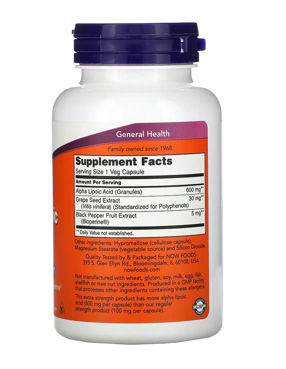 Ácido alfa-lipoico, Concentración extra, 600 mg con ácido alfa lipoico de 120 cápsulas 2