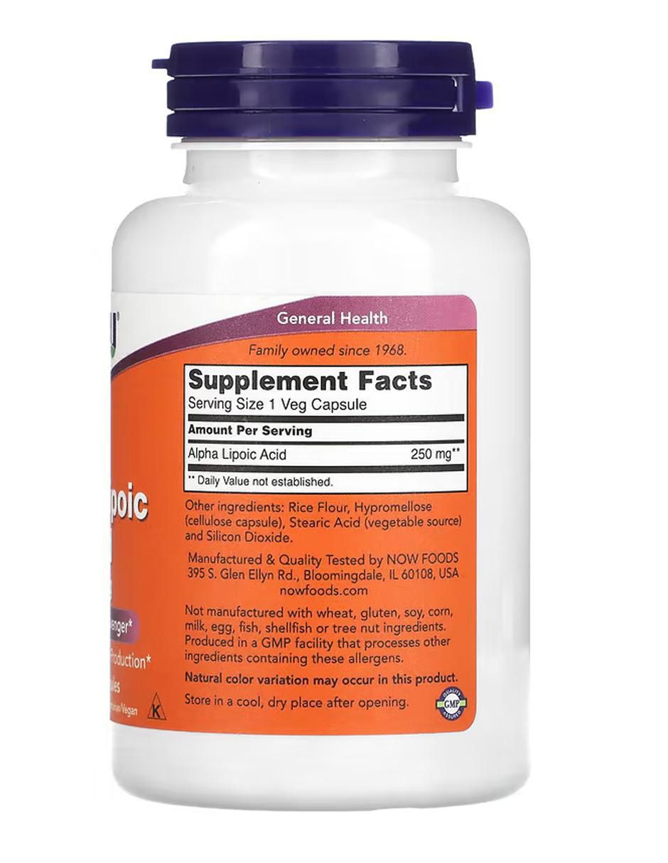 Ácido alfa-lipoico, 250 mg con ácido alfa lipoico de 120 cápsulas 2