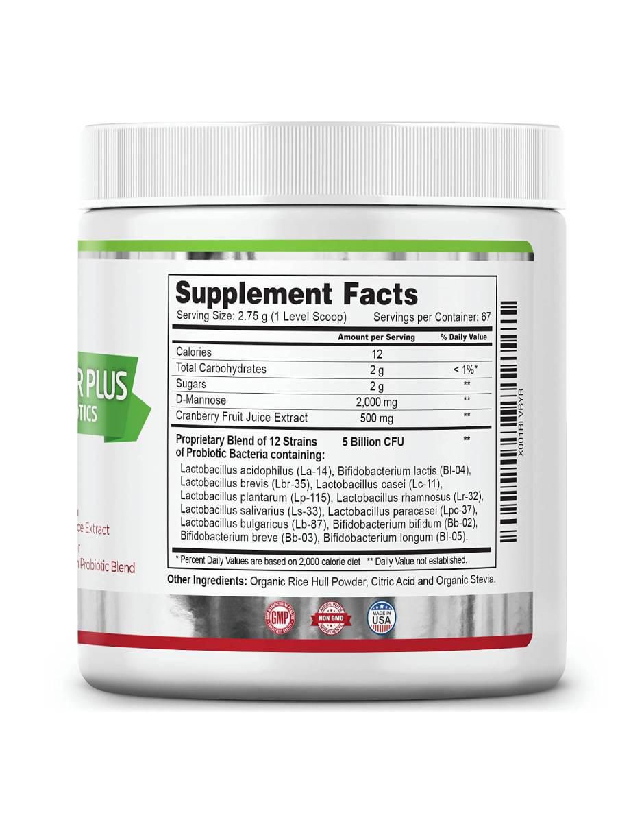 D-Mannose Polvo Plus 67 Porciones (184 g) – Salud Urinaria y Prevención de Infecciones con Arándano Rojo Zazzee con d-manosa de 180 g 2