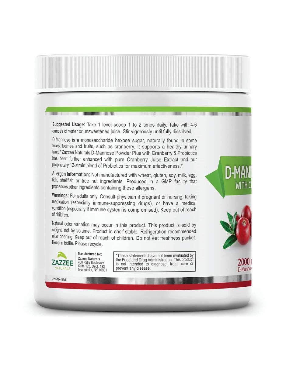 D-Mannose Polvo Plus 67 Porciones (184 g) – Salud Urinaria y Prevención de Infecciones con Arándano Rojo Zazzee con d-manosa de 180 g 3