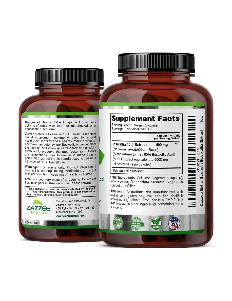 Naturals Boswellia Serrata Extra Strength 5000 mg – Salud Articular, Flexibilidad y Alivio del Malestar Articular Zazzee con boswellia serrata y celulosa vegetal de 180 cápsulas 2
