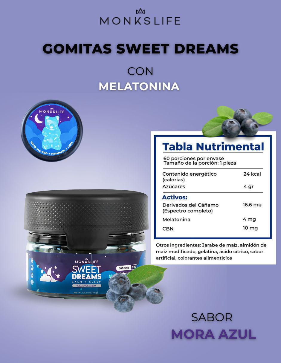 Gomitas Sweet Dreams con CBD, CBN y melatonina sabor mora azul de 60 gomitas 5