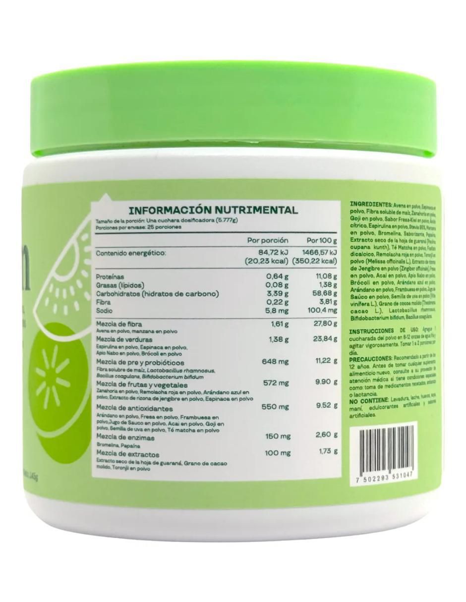 Mezcla de Verduras, Fibra, Probióticos y Antioxidantes Bloom sabor fresa de 145 g 2