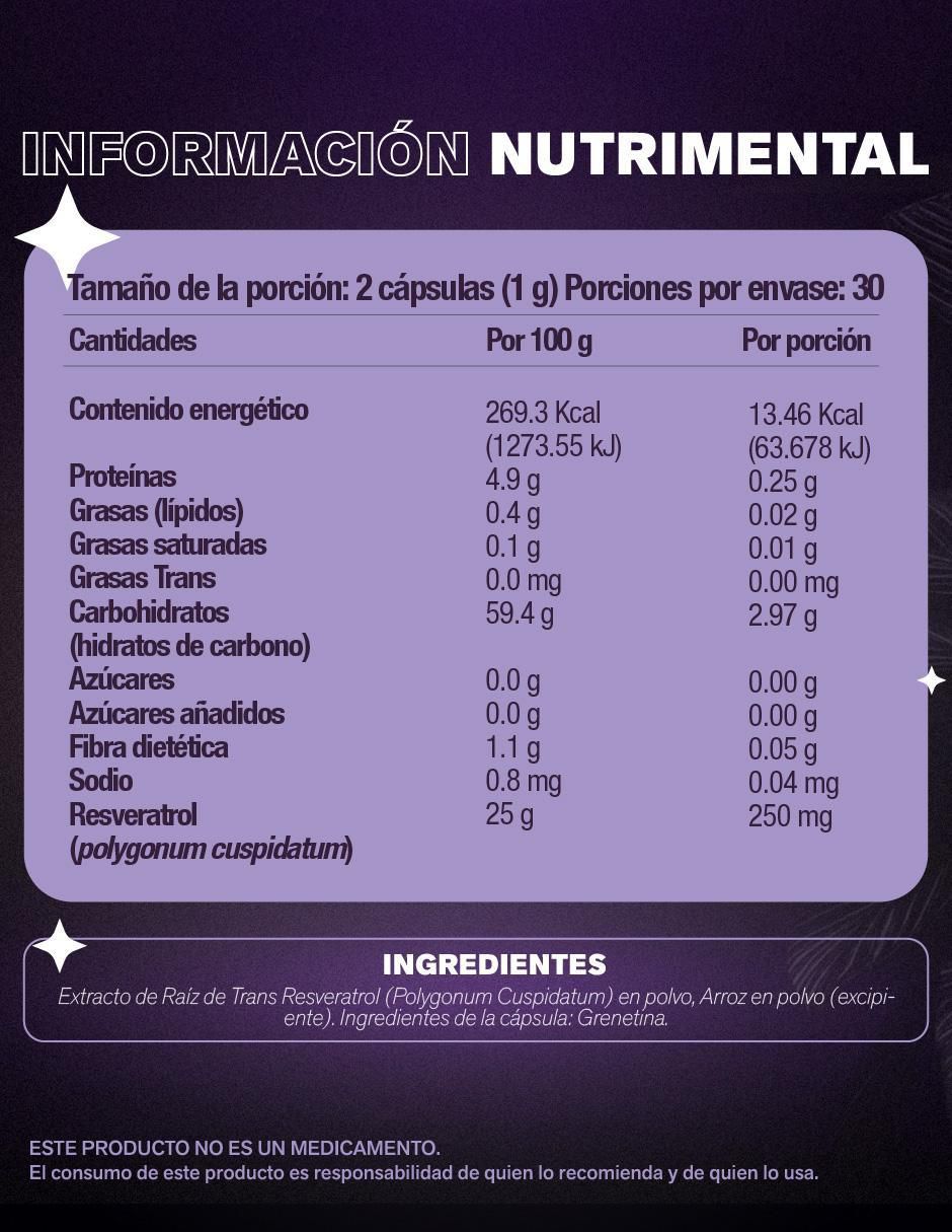 Resveratrol sabor natural de 60 cápsulas 5