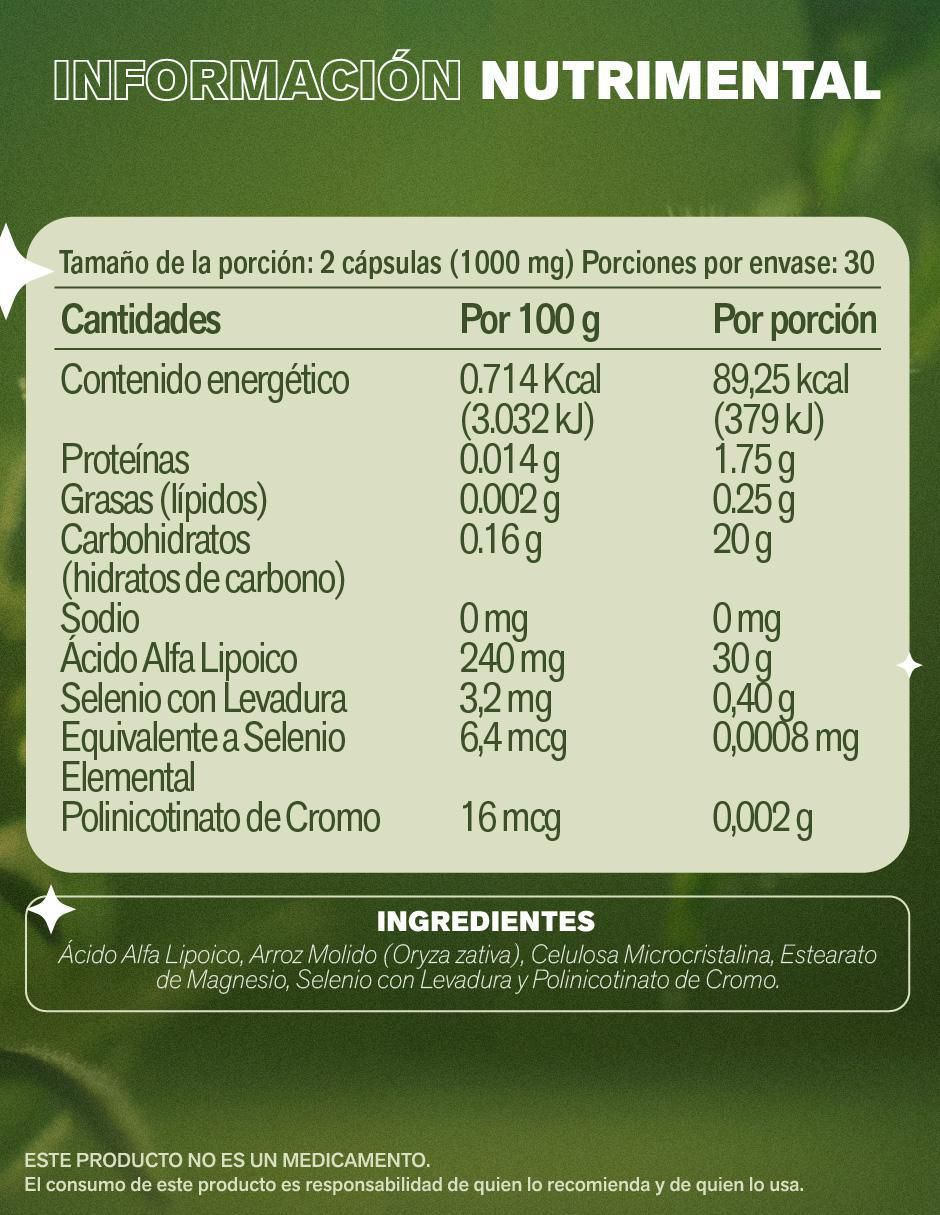 Ácido Alfa Lipoico sabor original de 60 cápsulas 2