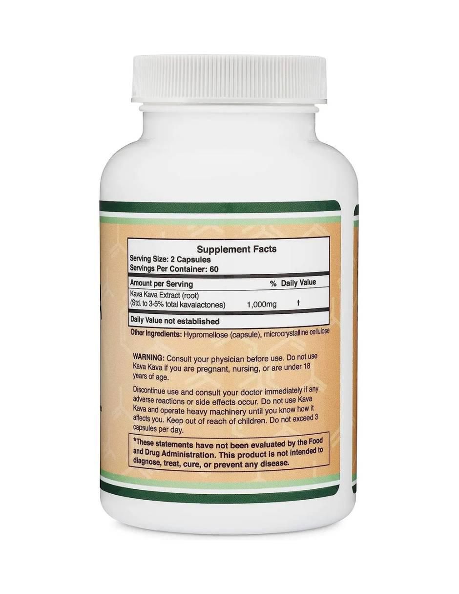 Kava Kava 1000 mg – Relajación Natural y Alivio del Estrés con Kavalactonas Double Wood de 120 cápsulas