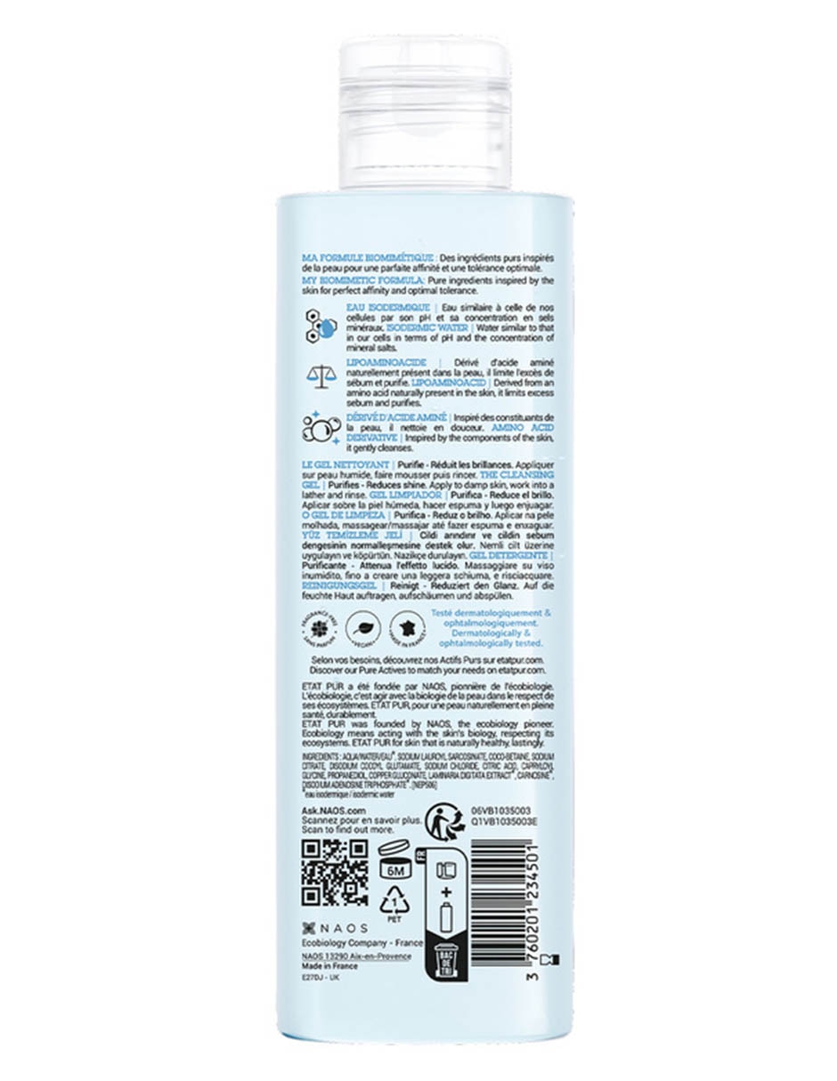 Tratamiento facial gel limpiador purificador ciudado puro 3