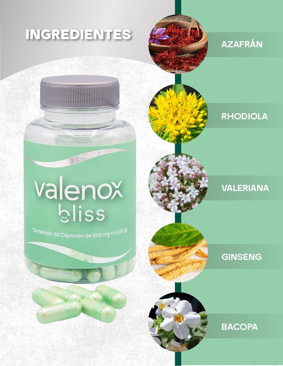 Valenox Bliss con valeriana, pasiflora, magnesio, manzanilla y vitamina b6 5