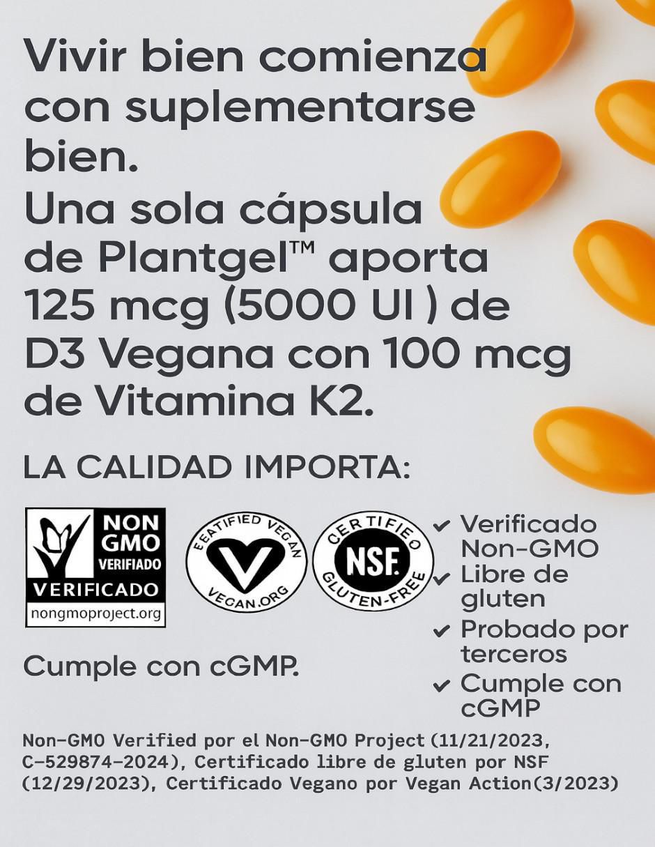 Vitamina K2 + D3 Con Aceite de Coco Orgánico de 60 cápsulas 2