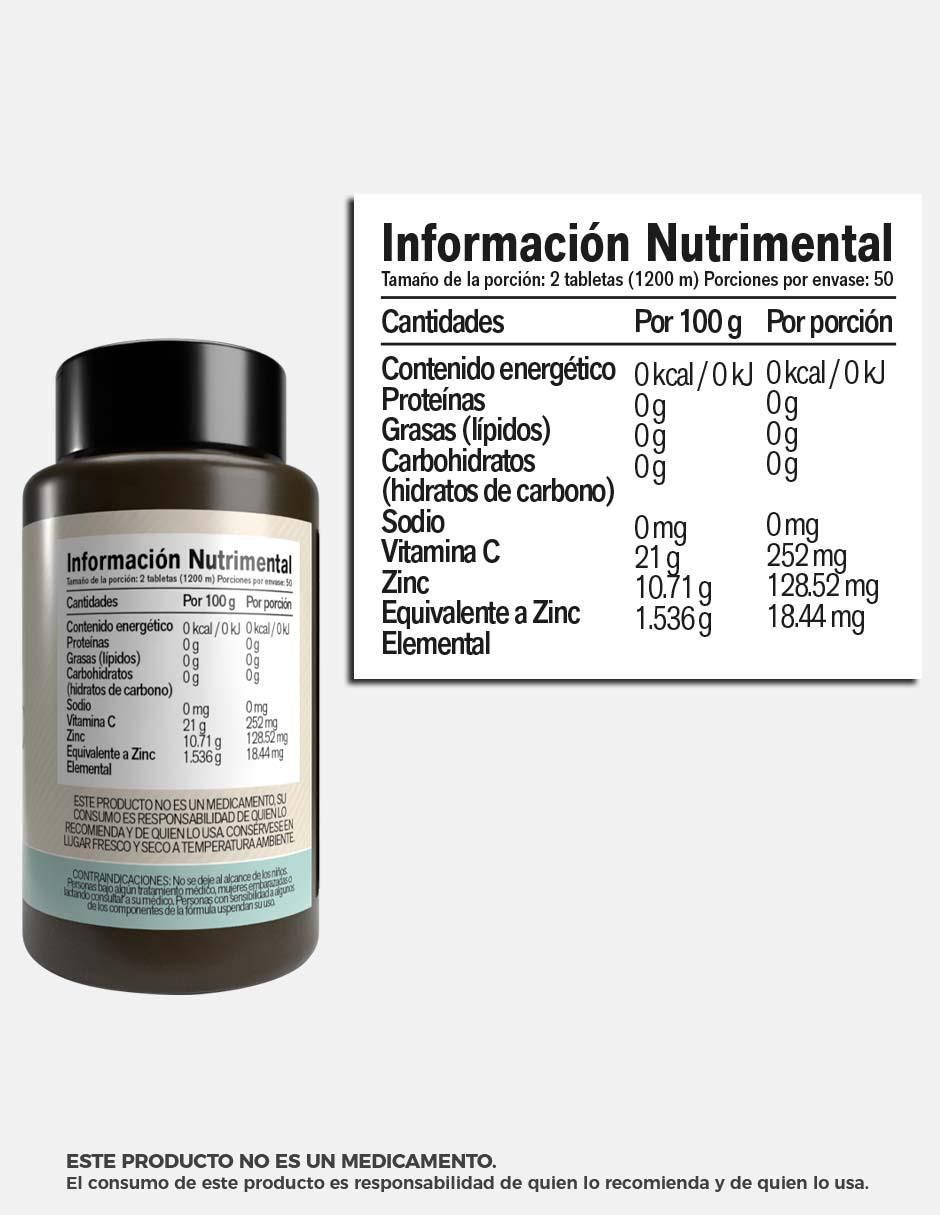 Zinc+ Vitamina C sabor natural de 100 tabletas 2