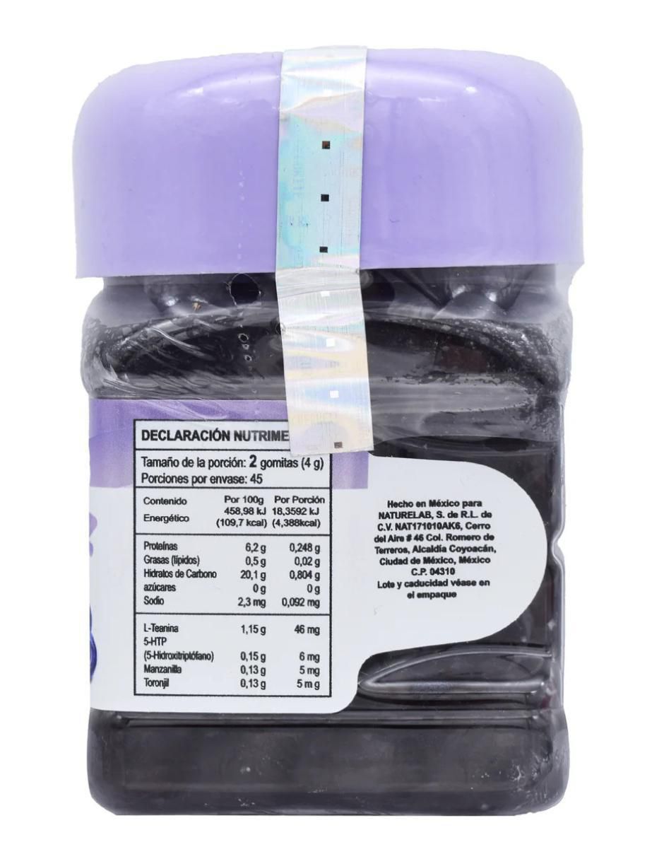 Gomitas nocturnas L-teanina Naturelab con l-teanina sabor mora azul de 90 gomitas 2