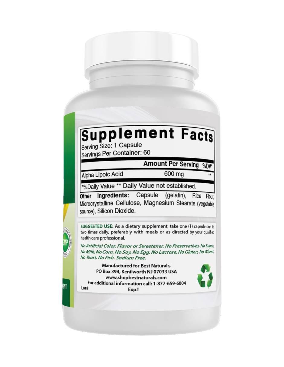 Alpha Lipoic Acid Best Naturals con ácido alfa lipoico de 120 cápsulas 2