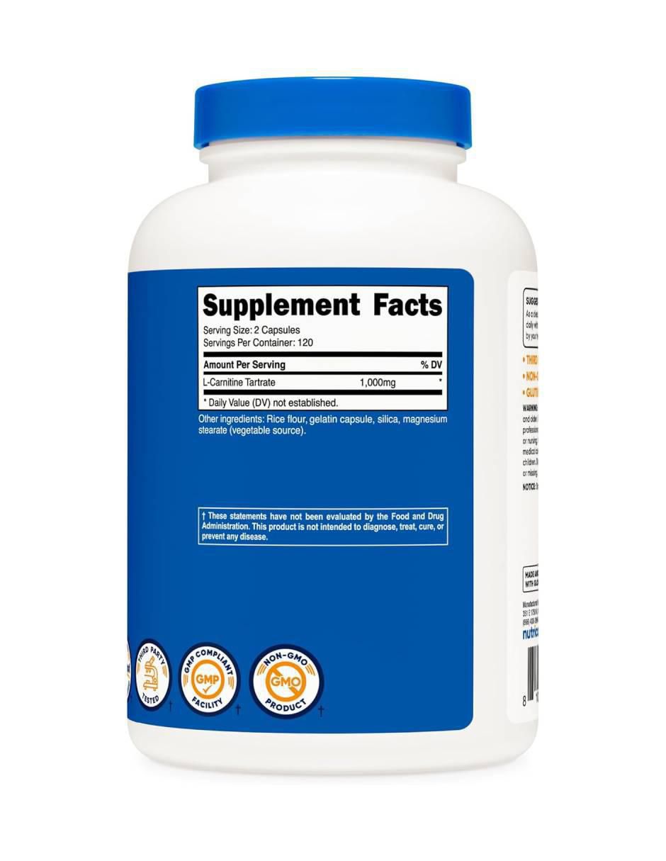 Tartrato de L-Carnitina Nutricost de 240 cápsulas 2