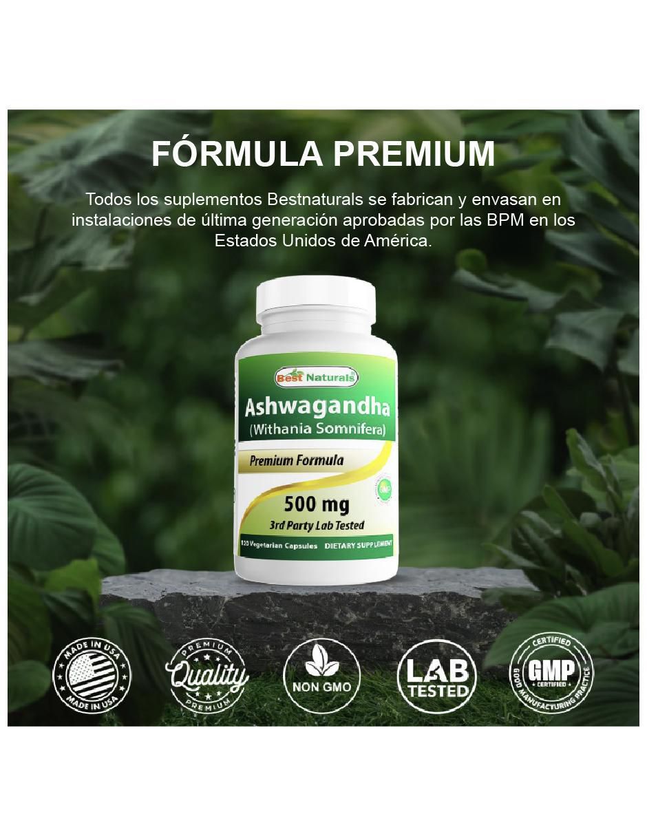 Ashwagandha 500mg 120 cáp con ashwagandha de 120 cápsulas 4