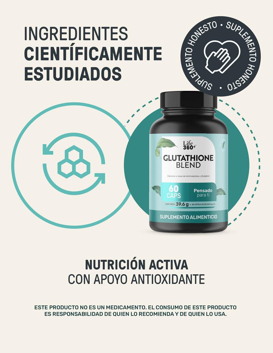 Glutathione Blend Life360+ con l-glutamina de 60 cápsulas