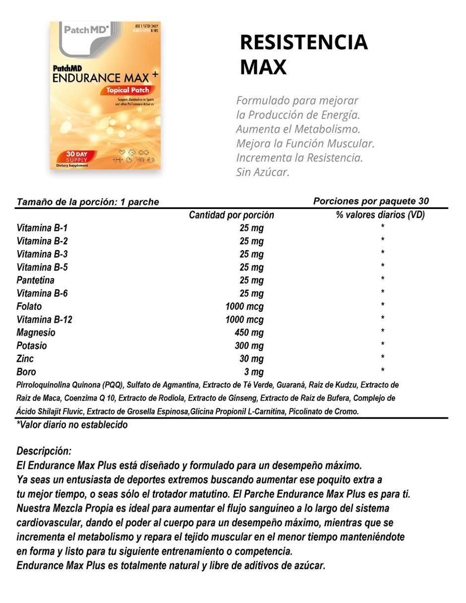 PARCHE RENDIMIENTO MAXIMO ENDURANCE MAX Patch Md con vitaminas y minerales 3