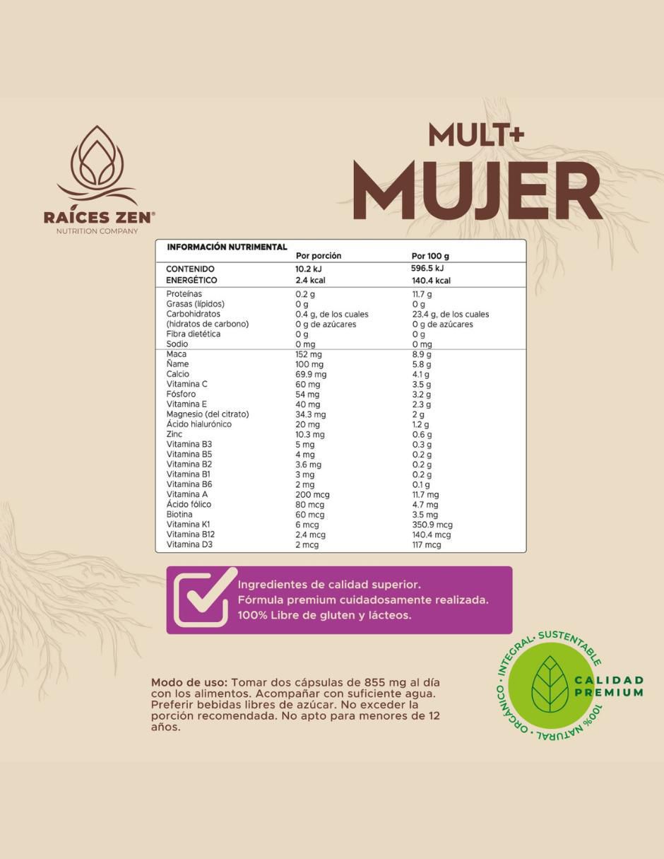 Multivitaminico Mujer Raíces Zen de 120 cápsulas 7