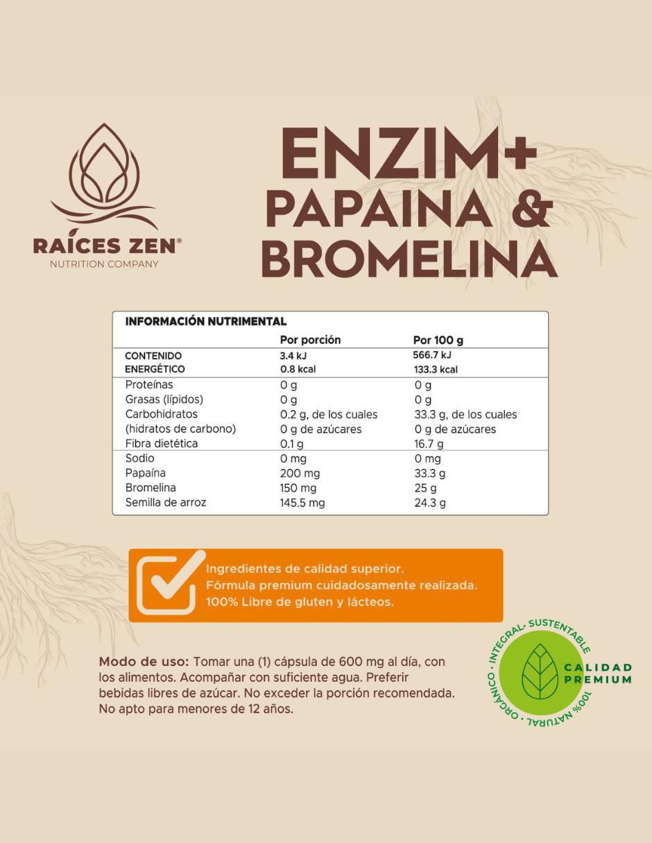 Enzim+ Papaina y Bromelina Raíces Zen de 120 cápsulas 7