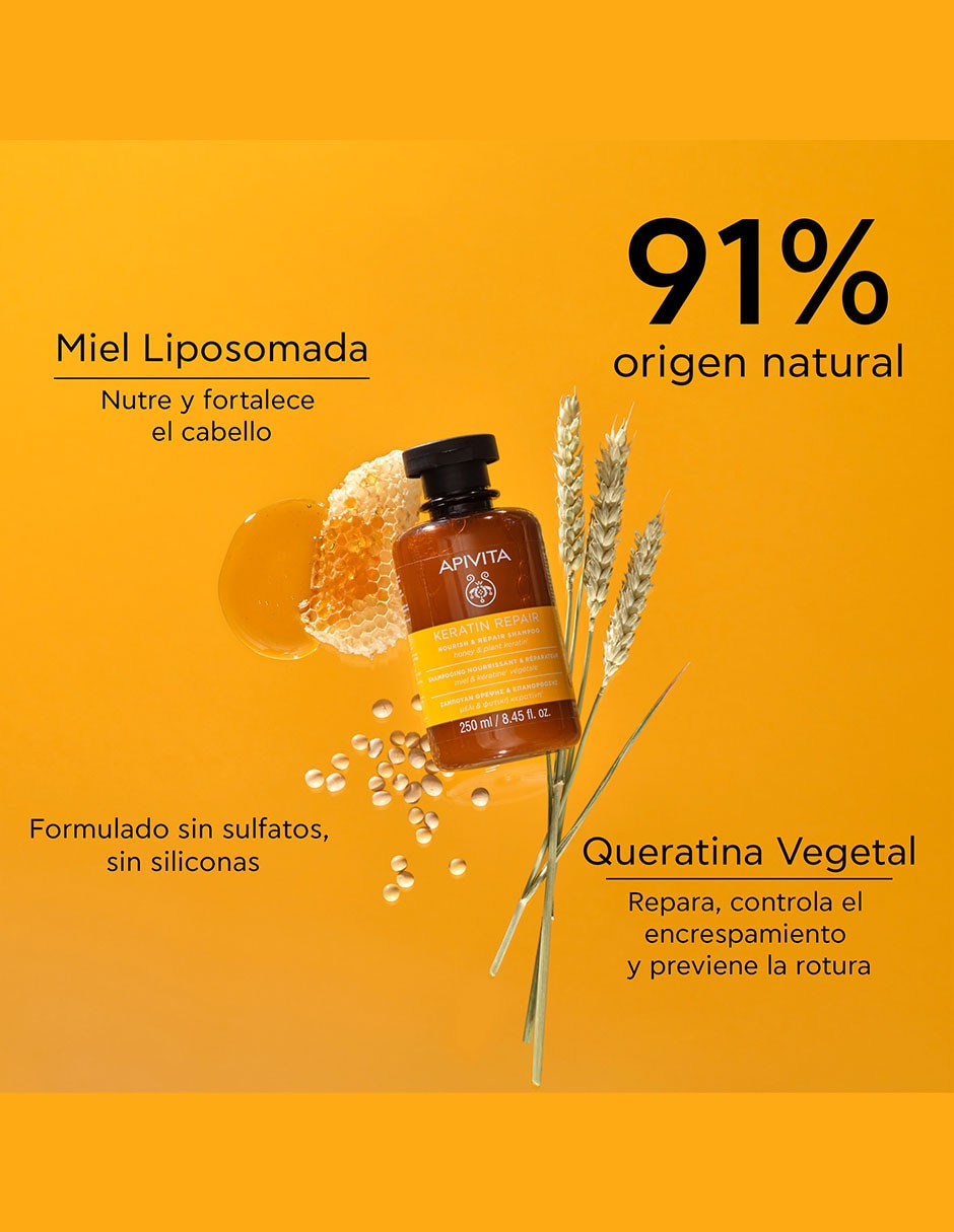 Shampoo reparador para cabello seco Con Miel y Keratina 250 ml 2