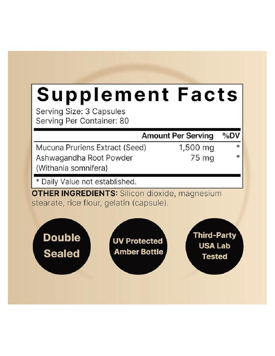Mucuna Pruriens con Ashwagandha con ashwagandha de 240 cápsulas 2