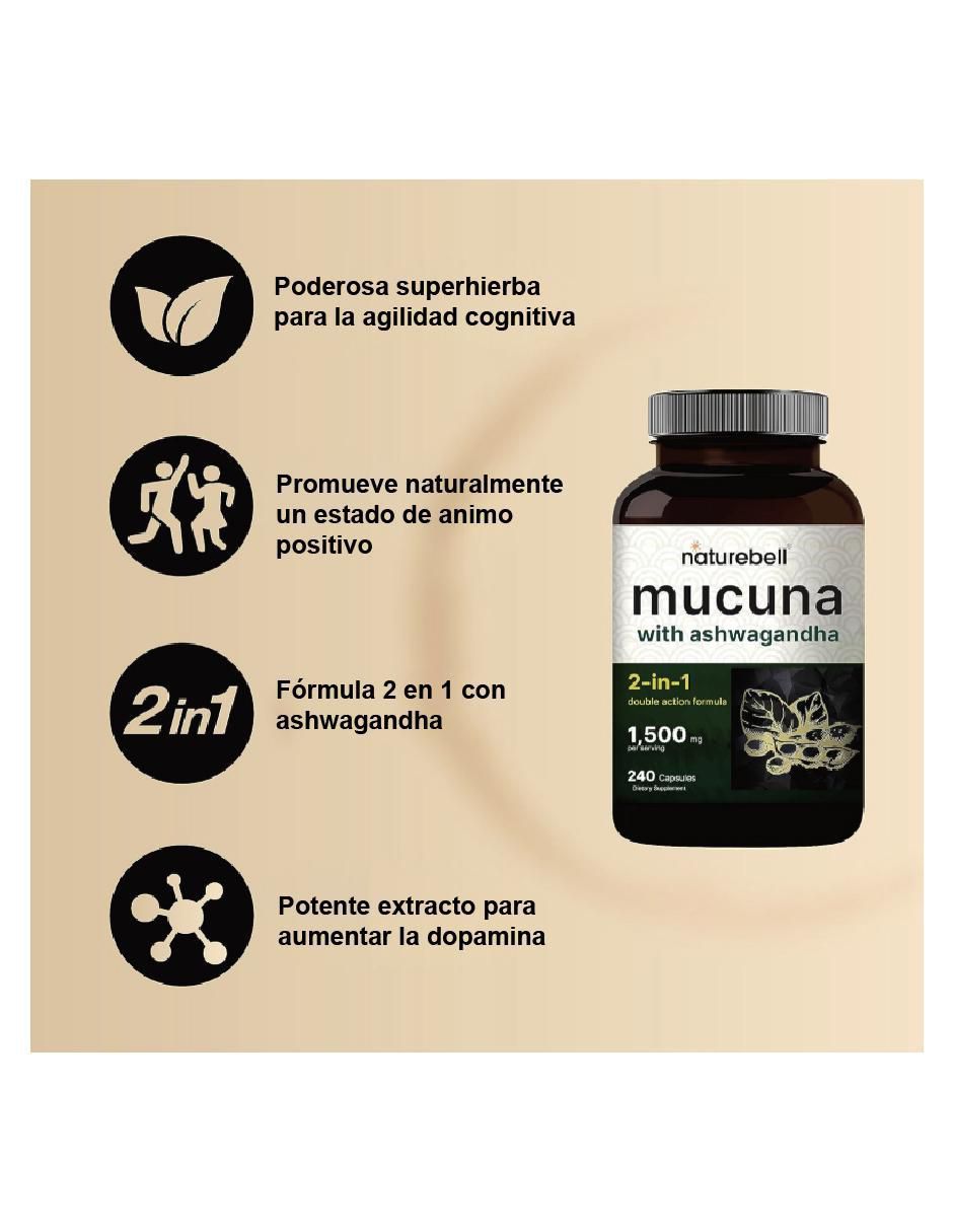 Mucuna Pruriens con Ashwagandha con ashwagandha de 240 cápsulas 4