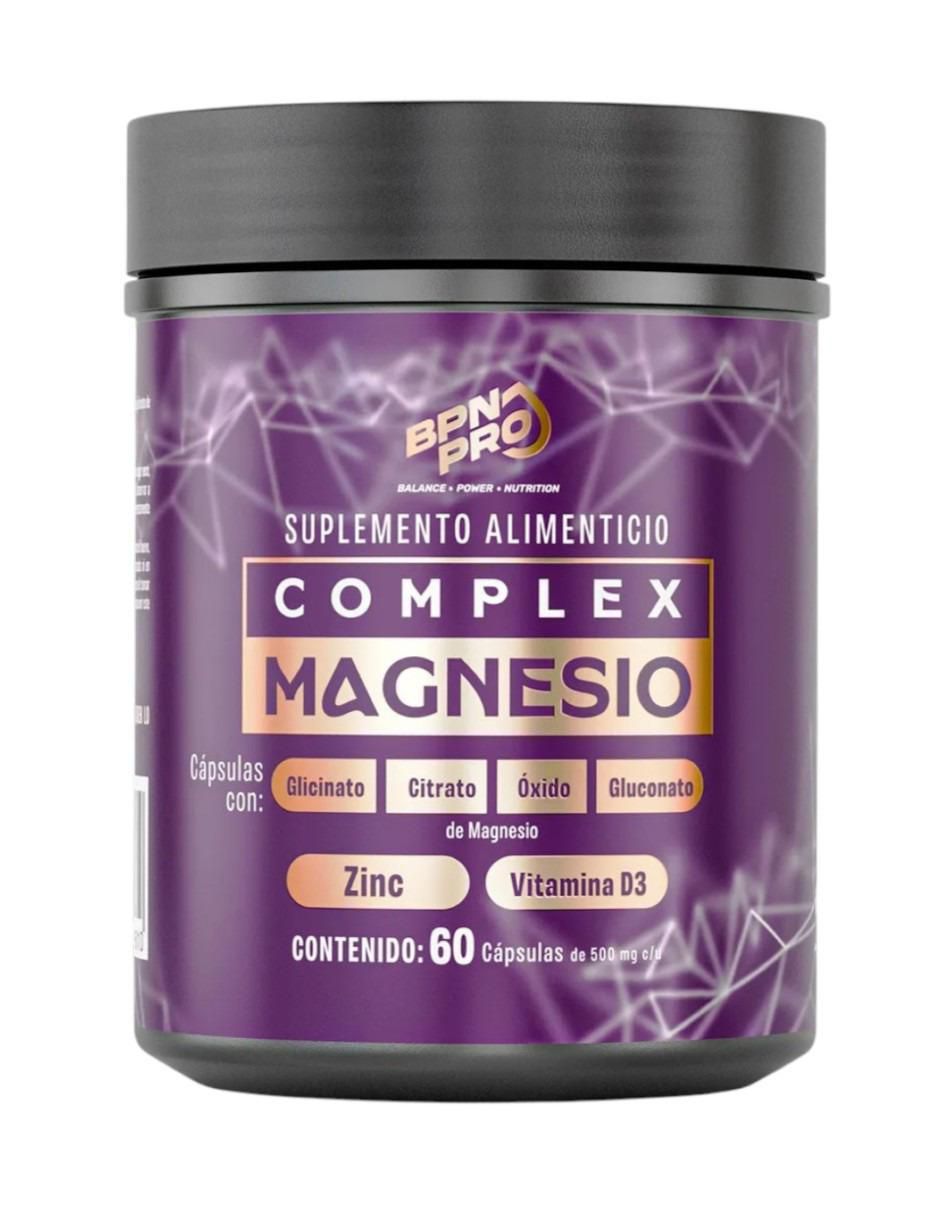 Suplemento Alimenticio Complex Magnesio con citrato de magnesio, glicinato de magnesio, gluconato de magnesio y óxido de magnesio de 60 cápsulas