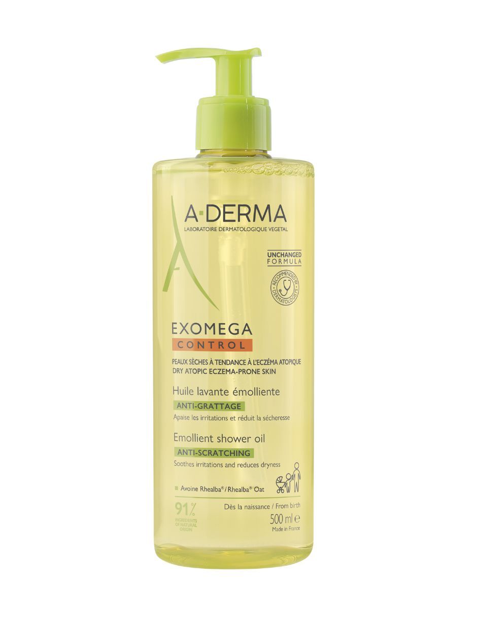 Limpiador corporal A-derma Exomega control aceite limpiador emoliente anti-comezón 500 ml para calmar la piel