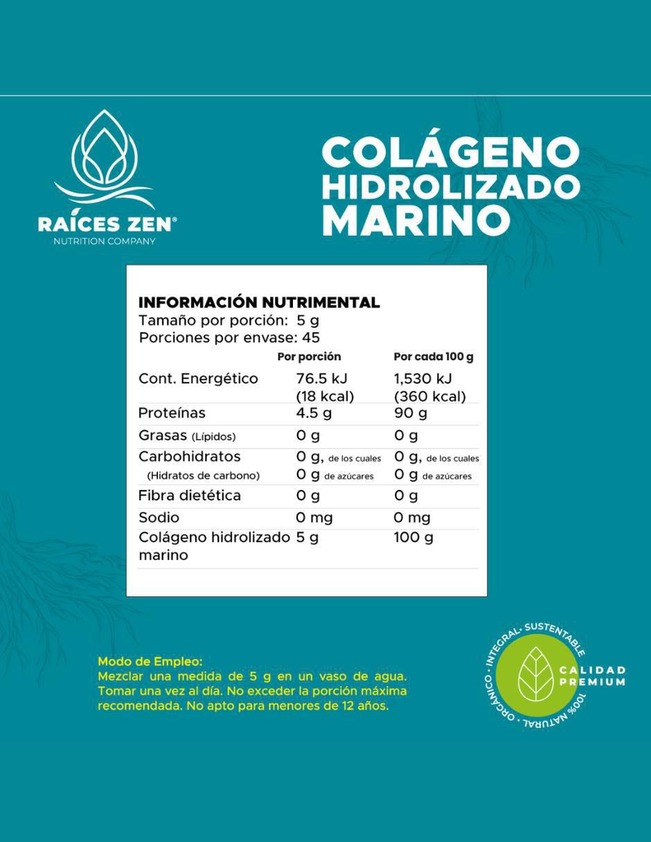 Colágeno Hidrolizado Marino Súper Premium Raices Zen 225 g de 225 g 4