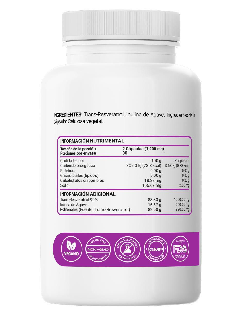 Resveratrol 99% 1000 mg de 60 cápsulas 2