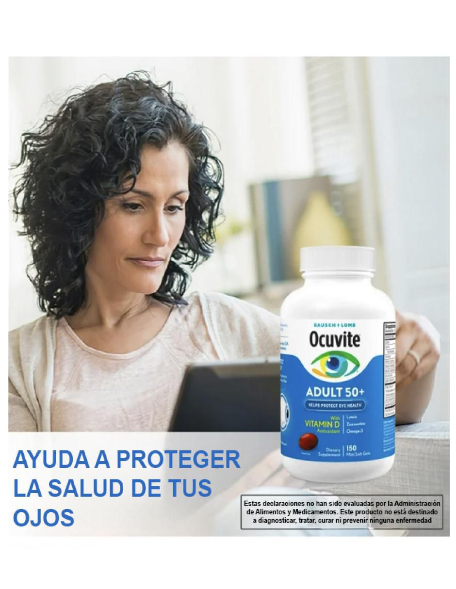 Ocuvite Adultos 50 con Vitamina C, Vitamina D, Vitamina E, Zinc, Omega-3, Luteina, Zeaxantina de 150 cápsulas 2