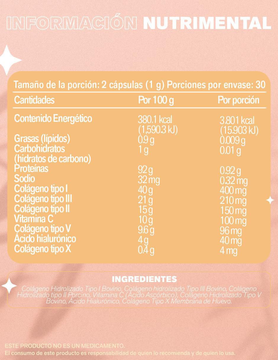 Colagin con colágeno hidrolizado tipo I,II, III, V y X sabor natural de 60 cápsulas 5