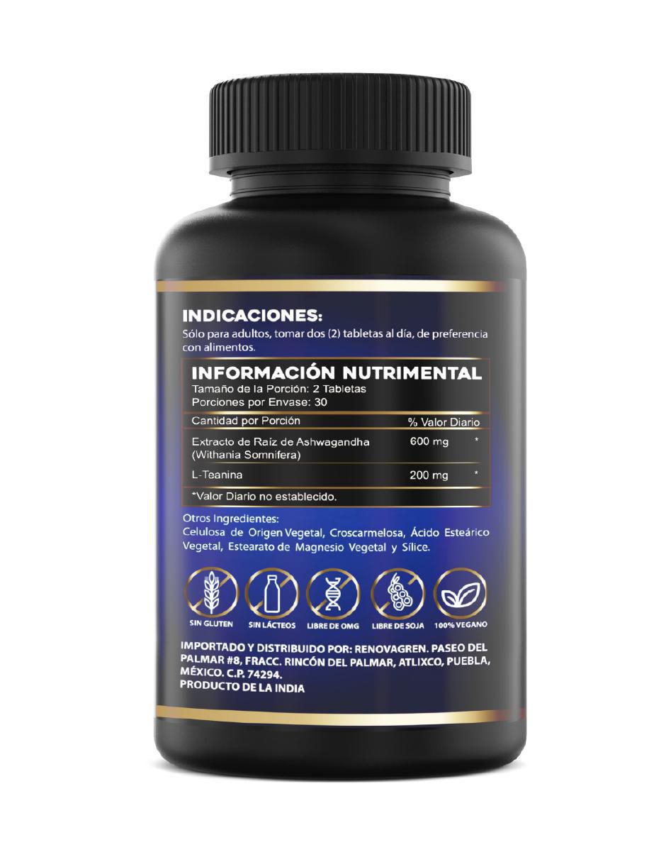 Ksm-66 ashwagandha + l-teanina 800mg de 60 tabletas 2