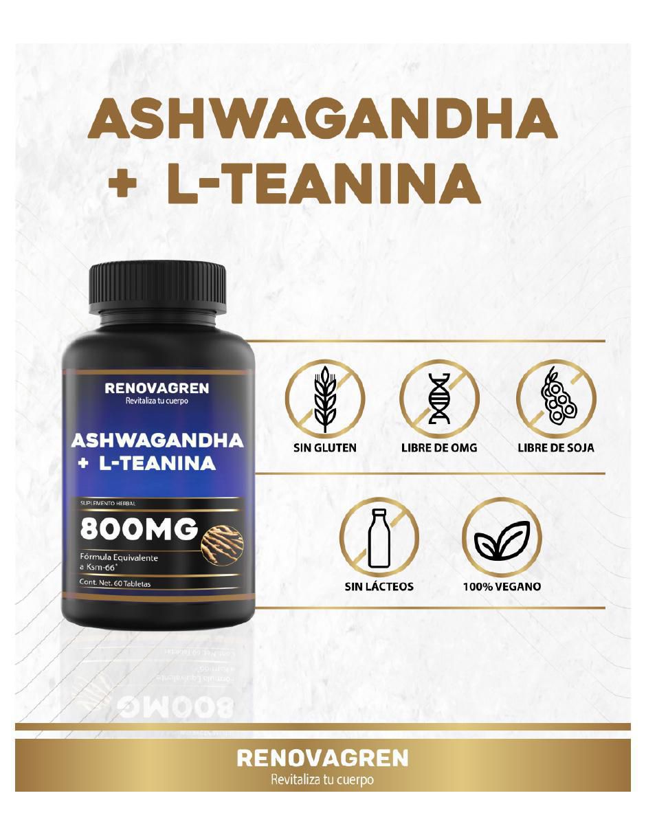Ksm-66 ashwagandha + l-teanina 800mg de 60 tabletas 3