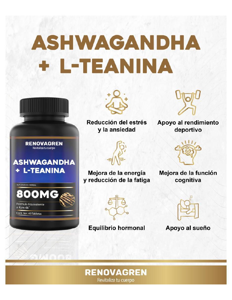 Ksm-66 ashwagandha + l-teanina 800mg de 60 tabletas 9