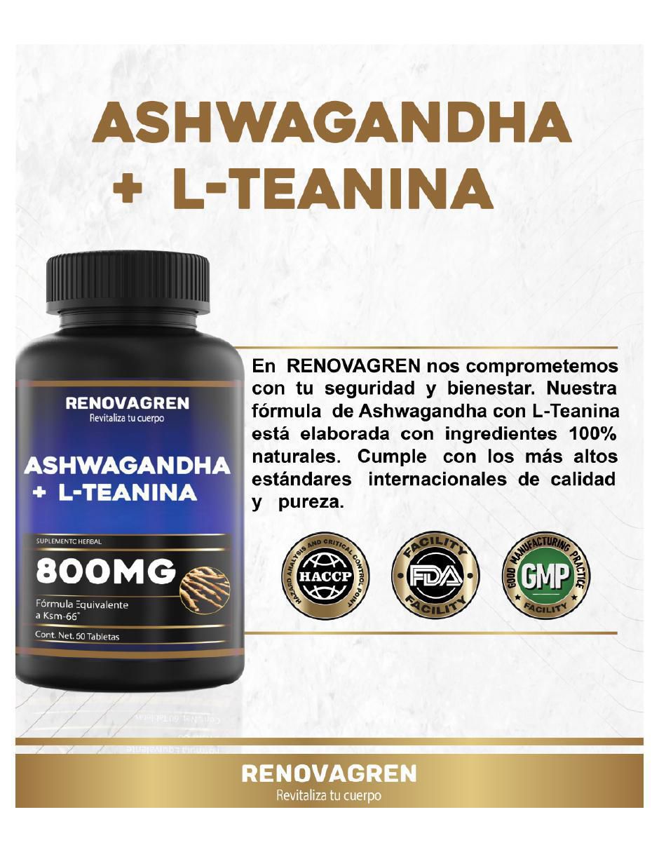 Ksm-66 ashwagandha + l-teanina 800mg de 60 tabletas 10