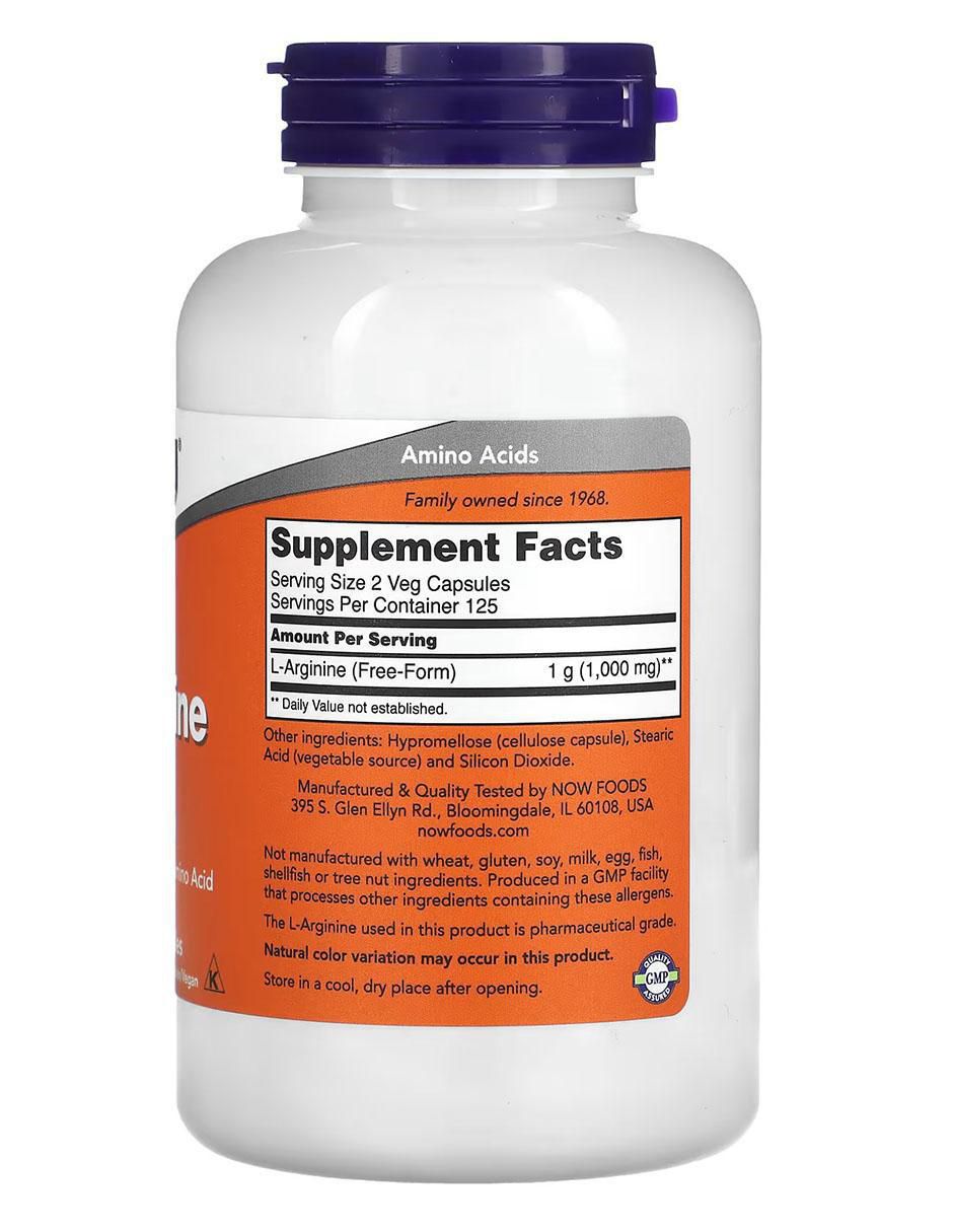 L-arginina, 500 mg, 250 cápsulas vegetales de 250 cáp 2