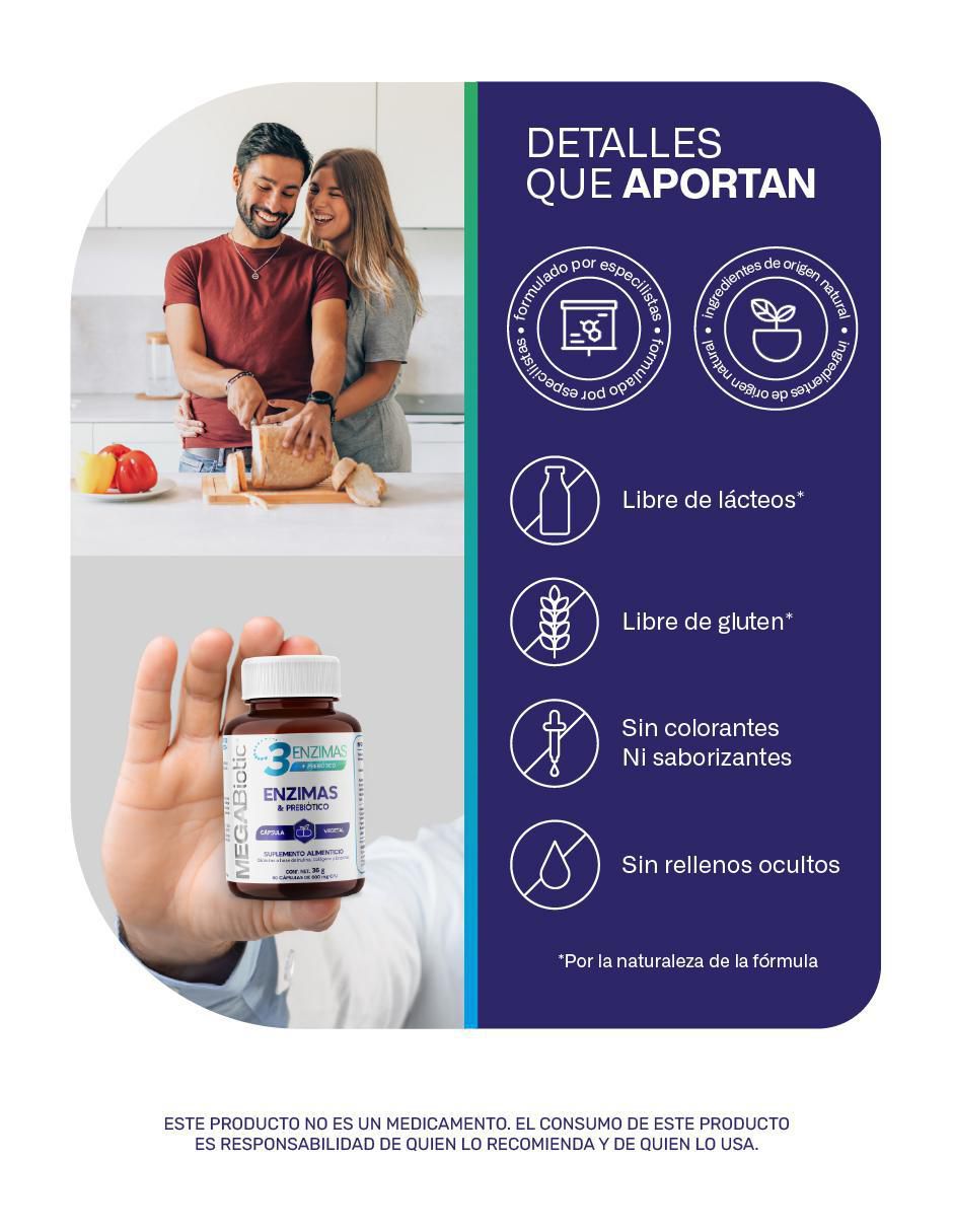 3 Enzimas & prebiótico con inulina de agave de 60 cápsulas 6