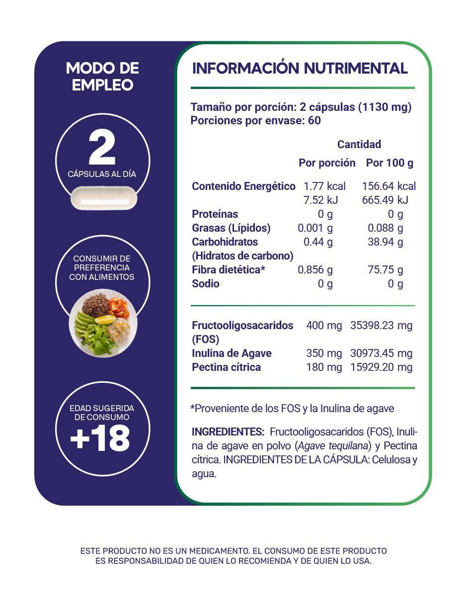 2 Fibras prebiotic blend con inulina (FOS) orgánica proveniente del agave azul de 120 cápsulas 5