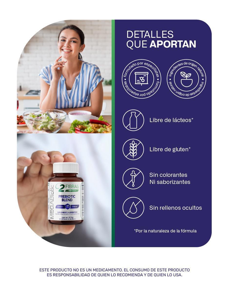 2 Fibras prebiotic blend con inulina (FOS) orgánica proveniente del agave azul de 120 cápsulas 6