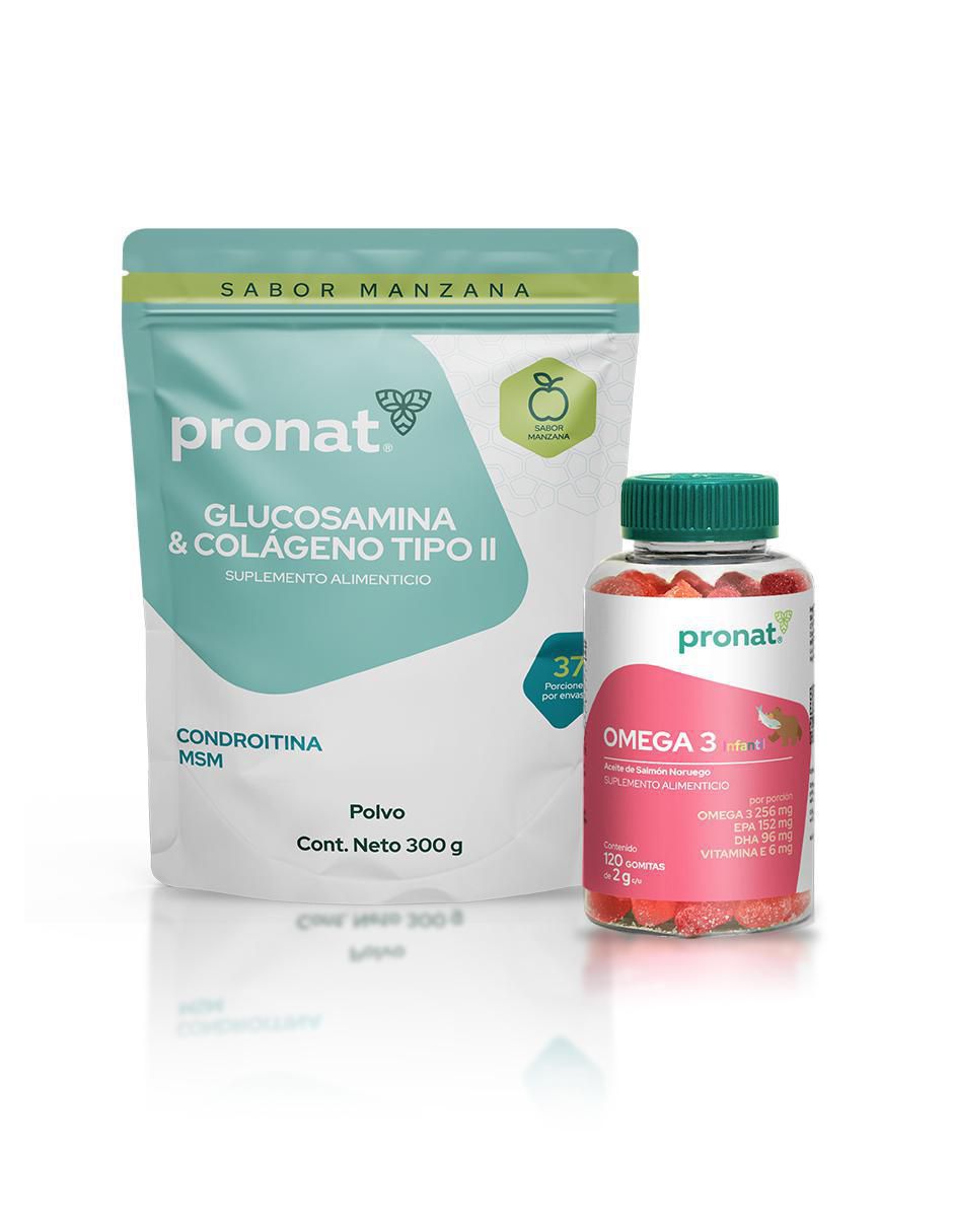 Set de suplementos alimenticios de Omega 3 infantil gomitas y glucosamina & colágeno tipo II de diferentes sabores