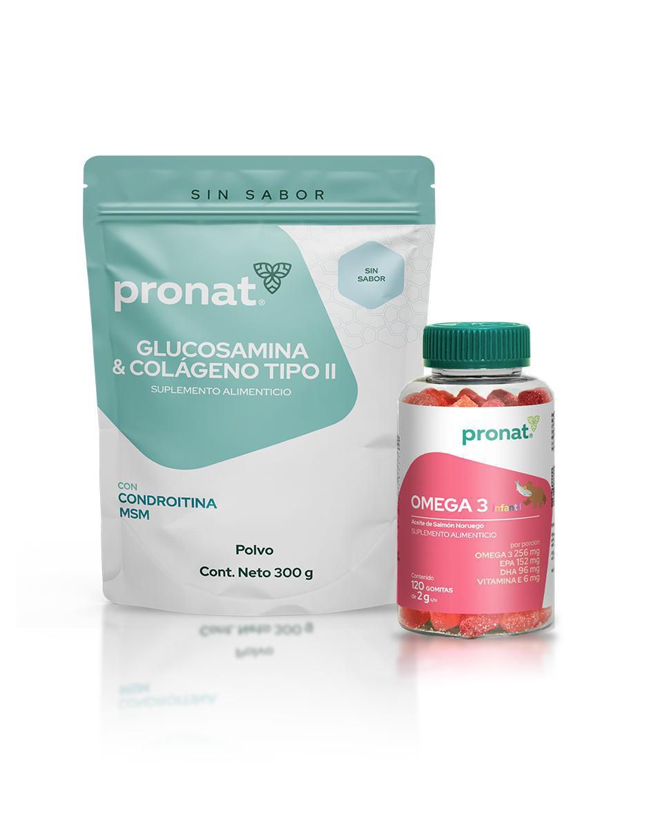 Set de suplementos alimenticios de Omega 3 infantil gomitas y glucosamina & colágeno tipo II de diferentes sabores